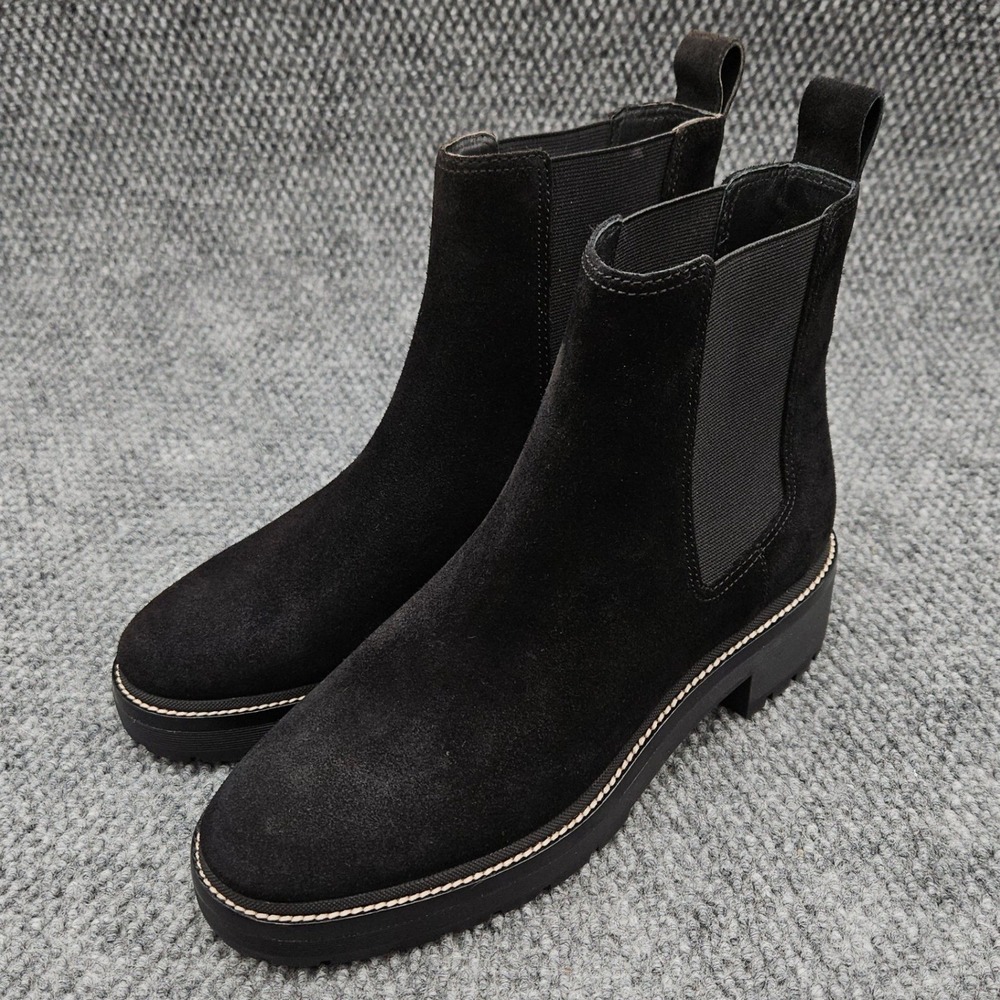 Tory Burch (Women's 10) Black Chelsea Pull On Boots Lug Sole Suede Designer 50mm